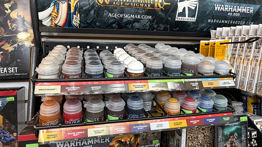 A rack of Citadel paints